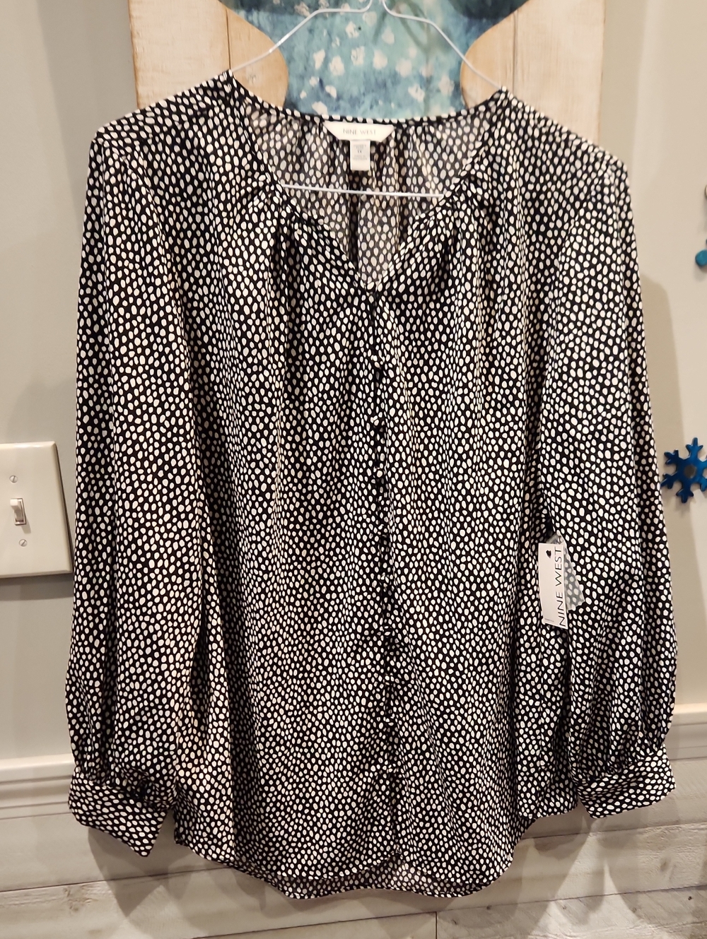 NWT Nine West Black and White Dot-Print Blouse SZ 1X